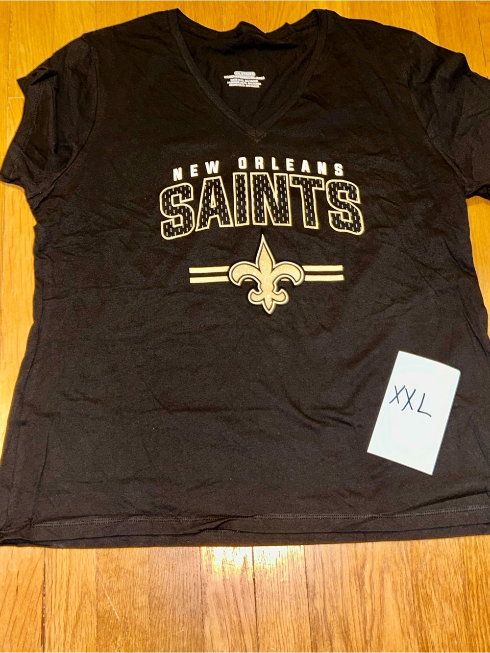 New Orleans Saints Women’s Black V-Neck T-Shirt XXL NWOT